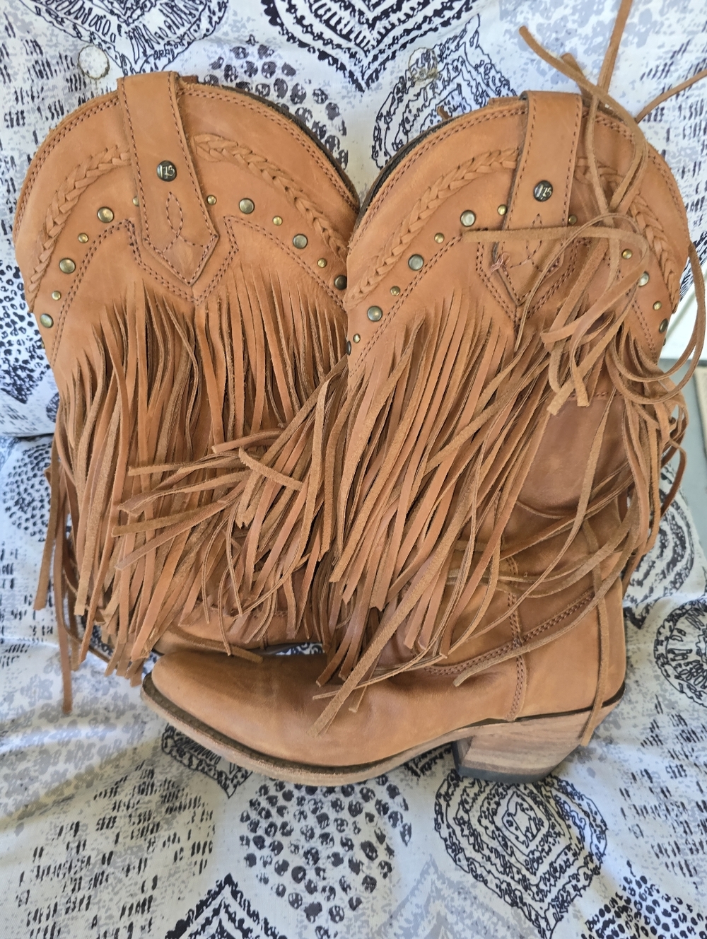 Liberty Black Vegas Fringed Leather  Western Boots Faggio Size 6.5